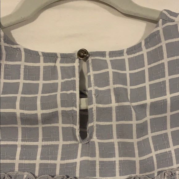 Blue and White Square Pattern Ruffle Blouse - Picture 3 of 4